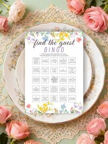 50件春季花卉主题婴儿派对游戏，绽放宾果寻找宾客游戏，性别揭晓游戏，花卉婴儿派对装饰 - 查看 3