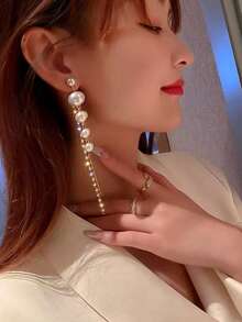 2026 New Arrival Long Tassel Faux Pearl Earrings, Chic Personalized Earrings, Unique Design Earrings For Women - White - View 3