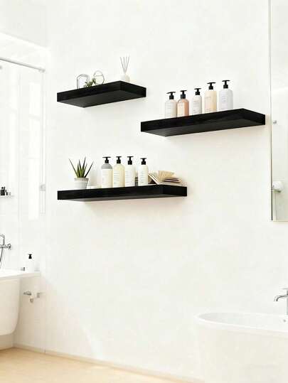 1PC Wood Plastic Floating Shelf Wall Mounted Bathroom Kitchen Office Decor Rustic Farmhouse Style Storage Shelf For Home Organization And Wall Display