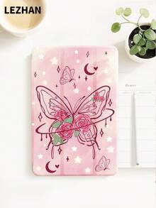 梦幻渐变蝴蝶玫瑰印花平板电脑保护套，带笔槽，防震，三折支架，兼容10.2英寸、11英寸（2021/2020/第十代）、（A16）11英寸（第十一代/2025）、第八/第九/第十代、Galaxy Tab A8 10.5英寸（2022）、Matepad 10.4英寸/Tab，带睡眠/唤醒功能，浪漫个性化礼物 - 彩色 - 查看 2