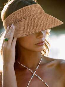 1顶女士时尚草帽，大帽檐防晒帽，适合夏季度假 - A - 查看 3