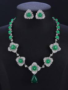 3pcs Luxury Cubic Zirconia Jewelry Set: Necklace And Earrings, Fashion Personalized Necklace Earrings Suit For Evening Gown, Wedding Party, Valentine's Day Gift - Jewelry Sets - View 10