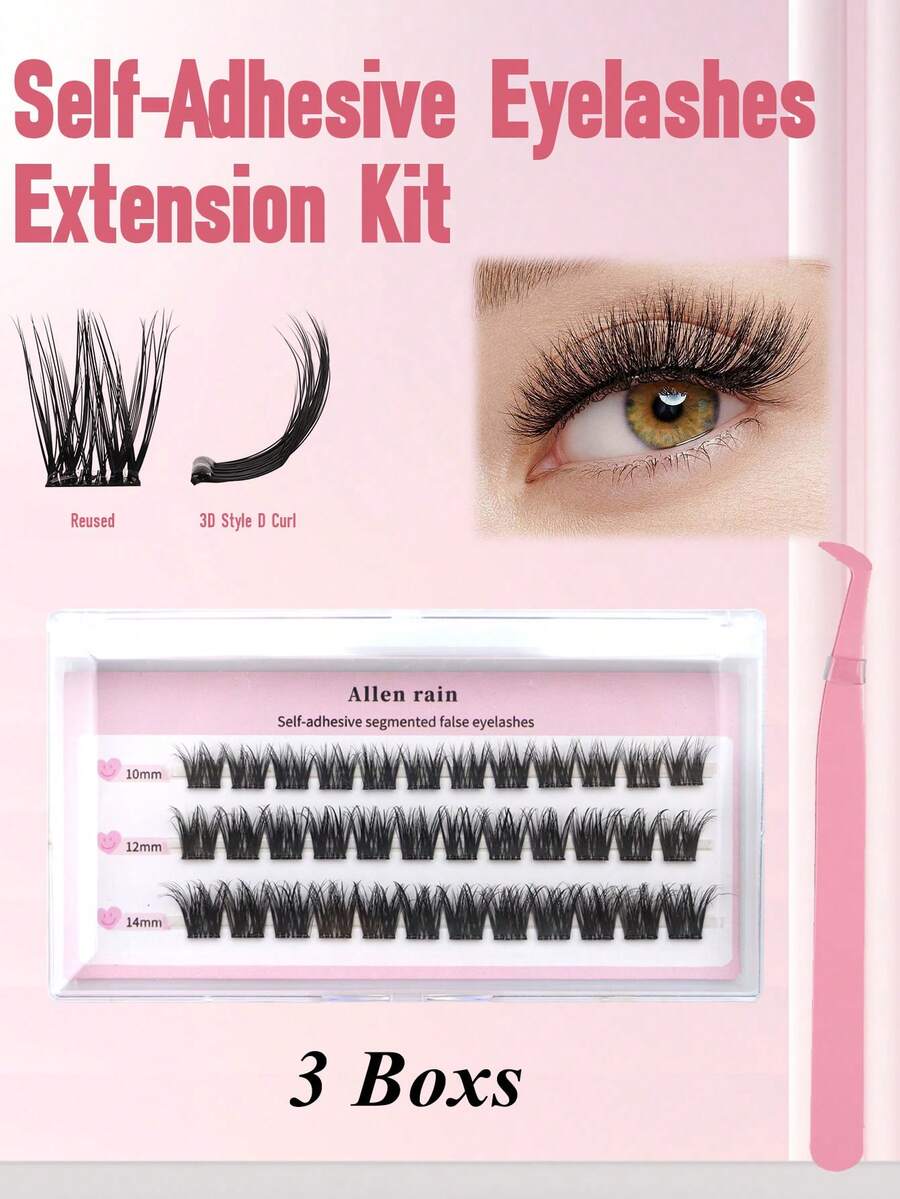 36 Bundles 3 Rows D-Curl Pre-Glued Eyelash Clusters, DIY False Eyelash Clusters With Pre-Glue, Self-Adhesive Cluster Lashes No Glue Needed, 12-16mm Curled Lashes With Tweezers, Suitable For Christmas, Holidays, Valentine's Day - D - View 1
