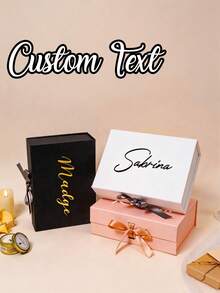 1pc White/Pink/Black/Red Magnetic Gift Box, Customizable Ribbon, Personalized Bride Request Gift Box Suitable For Wedding, Proposal, Bridal Shower, Customized Bride Name Gift Box, Will You Be My Bridesmaid Gift Box, Blank Wedding Gift Box, Personalized Gift, Customized Bridesmaid Name Gift Box - Multicolor - View 2