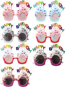 1件装派对道具时尚眼镜，趣味蛋糕和标语设计，适合拍照、派对、聚会、趣味自拍道具、生日时尚眼镜、圣诞节 - 粉色 - 查看 7