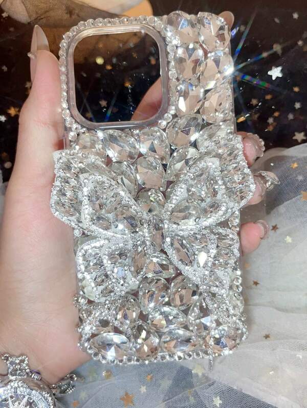 奢华闪亮水钻蝴蝶结手机壳，兼容 17 Pro Max、14、15 Plus、11、12、Galaxy S25、S24、S23、S22、S21、A13、A15、A17、A21S、Moto 等机型。