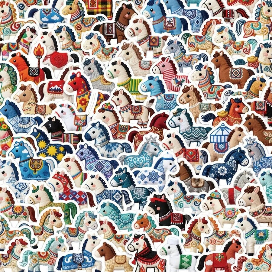 100pcs Cute Horse Stickers, Chinese Style Creative Decorative Stickers For Diary, Notebook Scrapbook Supplies Stationery Funny Stickers - 100pcs - View 1