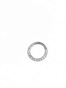 1pc Fashionable Stainless Steel Flat Zirconia Nose Ring, Suitable For Daily Wear By Men And Women - Steel - View 3