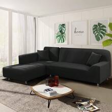 Couch Cover L Shape 2 Pieces Sofa Cover Soft Stretch Slipcovers With 2pcs Pillowcases Furniture Protector Sectional Couch Covers 3 Seater + 3 Seater(Black) - 黑色 - 查看 3
