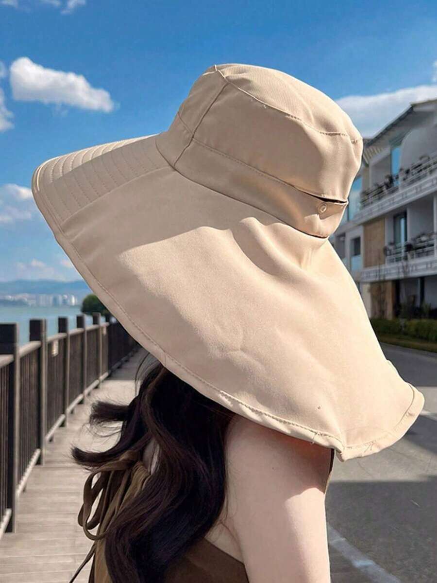 1件女款夏季戶外防曬漁夫帽，快乾純色遮陽帽，多功能寬簷帽，防紫外線抽繩帽，適合所有年齡，戶外徒步、釣魚、騎行理想選擇，中性款 - 黑色 - 查看 1