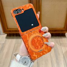 Wave Ripples 1pc Women/Girls Folding Phone Case, Orange Electroplated 360° Rotation Bracket Protective Cover For Samsung Galaxy Z Fold7, Galaxy Z Fold6, Galaxy Z Flip7, Galaxy Z Flip7FE, Galaxy Z Flip6, Galaxy Z Flip5 - Multicolor - View 14