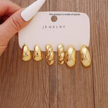 Juego de 3-9 pares de pendientes de moda con baño de oro para mujeres, que incluye diseños de flor, lágrima y en forma de C, elegantes y estilosos, adecuados para uso diario, fiestas y eventos - Estilo 1 - Ver 3