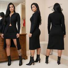 CONJUNTO FEMININO BLUSA MULLET FASHION E MINI SAIA - Preto - Visão 2