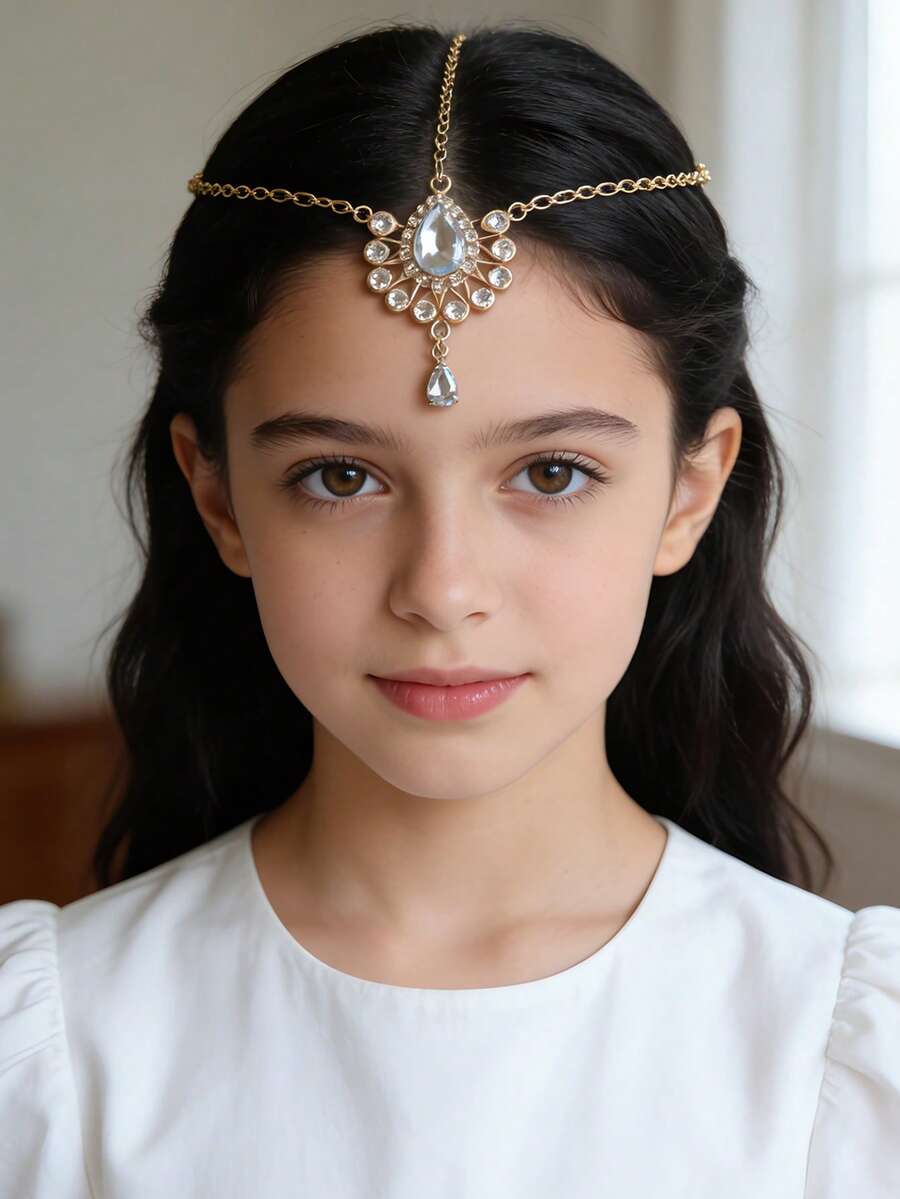 Luxury Bridal Headchain, Fashionable Bohemian Style Wedding Headpiece, Gold Headpiece, Student Supplies, Girl Accessories - Crystal Pendant - View 1
