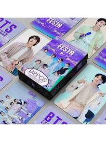 92 piezas Juego de tarjetas coleccionables de fotos de JIMIN V J-HOPE RM JIN Kpop - Kit de álbum de fotos hecho a mano, regalo de cumpleaños de K-Pop, tarjetas de intercambio con caja de exhibición, juego de marcadores, tarjetas de coleccionista, pequeño regalo del Día de San Valentín, tarjetas de fansite de grupo popular - Multicolor - Ver 1