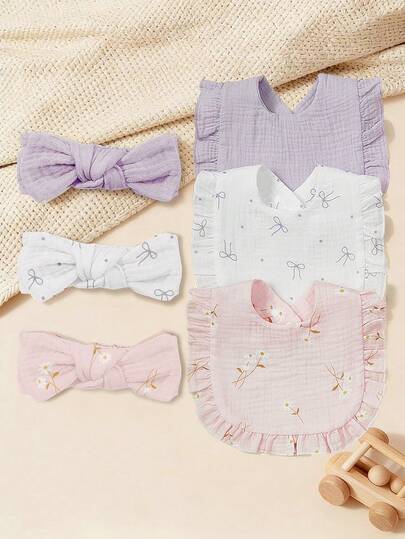 Bộ 6 chiếc băng đô và yếm cho bé bằng thun mềm mại, thoáng khí, siêu mềm, thoải mái, phụ kiện đáng yêu với nơ xinh xắn, món quà hoàn hảo cho trẻ sơ sinh và trẻ nhỏ.