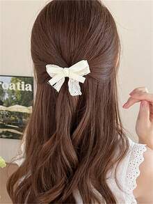 1-10个装 超仙气蕾丝蝴蝶结发夹 女士洛丽塔侧夹 刘海夹 甜美马尾夹 - 蕾絲-雙層米色髮夾 - 查看 7