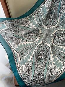 1件装方形丝巾，女士缎面印花头巾，包巾，发带，时尚女士头巾，披肩，围巾，女士领巾，头巾，连衣裙 - 青色腰果2 - 查看 3