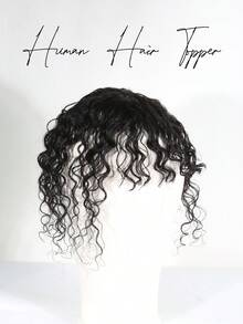 Water Wave Human Hair Toppers With Bangs Silk Base 3 Clips Natural Black Curly Human Hair Toppers Invisible Seamless Clourse Topper Hairpieces For Women Daily Wear - Natural Black - View 1