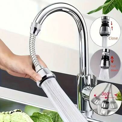 2个360°旋转水龙头延长器，双喷水模式（强/柔），防溅设计 - 耐用ABS材质，免工具安装，适用于浴室和厨房水槽 - 适配大多数水龙头 - 节省空间的水龙头配件