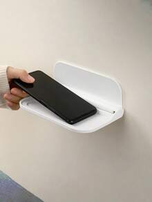 1pc Foldable Bathroom Shelf, Wall-Mounted Phone Holder Rack Near Toilet, No Drilling Required - White - View 5