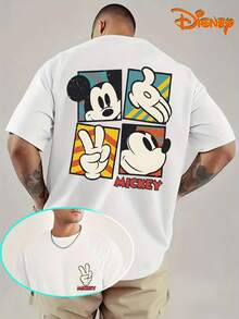 Disney Men's Casual T-Shirt, Mickey Gesture Grid Print, Retro Pop Art Design, Oversized Fit, Ideal For  Style - 白色 - 查看 1