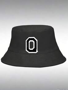1pc A-Z Letter Embroidered Breathable Casual Bucket Hat, Sun Protection Hat For Children Aged 3-16 Years Old - Black - View 11