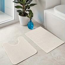 1pc/2pcs/3pcs White Bathroom Mat, U-Shaped And Rectangular Design, Thickened And Washable, Bathroom Home Decor, Brown Faux Jute Bathroom Toilet Mat - C - View 3