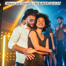 Set Of 3 Costume Additions Inspired By 80S Dancers, Featuring A Sequined Hat, Gloves, And A Stylish Tie, Perfect For Hip Hop Cosplay At Adult Carnivals And Halloween Retro Disco Parties - Multicolor - View 4