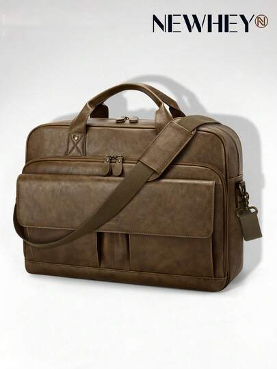 NEWHEY Men Laptop Bag PU Leather Messenger Bag 15.6 Inch Briefcase Vintage Computer Satchel Bag For Work Business