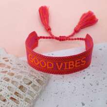 1pc Handmade Adjustable Leopard Print Braided Vintage Tassel Boho Bracelet, Suitable For Women's Party, Travel And Daily Wear - Hot Pink - View 5