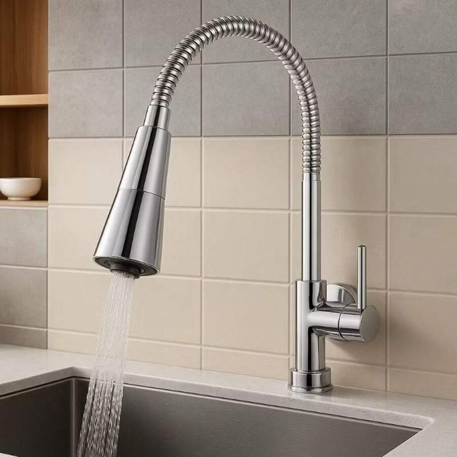 Torneira Cozinha Moderna Flexível Gourmet Pia Bancada 2 Tipos De Jatos Inox Abs - cor prata - Visão 1
