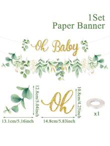 1件“Oh Baby”绿色叶子图案纸质横幅，婴儿派对悬挂装饰，春季悬挂旗帜，生日装饰，性别揭晓派对用品，春季主题派对用品，节日派对用品，一周岁生日派对装饰 - 彩色 - 查看 4