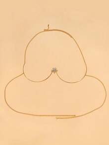1pc Sexy Fashion Crown Crystal Bralette Necklace, European And American Party/Music Festival Outfit Accessory Body Chain - Gold - View 2