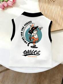 Boys' Sleeveless Polo Shirt, Summer New Cartoon Black Cat Baseball Contrast Color Collar Print Loose Casual Short Sleeve T-Shirt - Multicolor - View 5