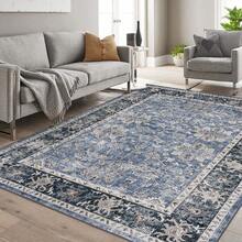 Vintage  Runner Rug Floral Pattern Rug Washable Area Rug Soft Area Rug For Bedroom Stain Resistant Rugs With Non Slip Backing Low Pile Rug For Kitchen Bathroom - 藍黑色 - 查看 7