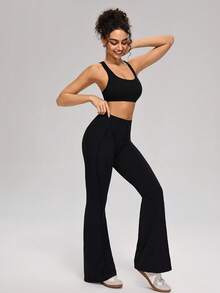MASKERT Quần thể thao ống loe nữ, quần legging tập yoga, quần dài mặc hàng ngày, quần đi làm, thoải mái và thân thiện với da. - màu đen - Xem 8