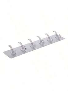 1pc No Drill 6-Hook Rail Adhesive Wall Hanger, Damage-Free Coat Rack - Clear - View 8