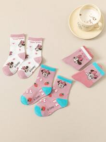 5 pares de calcetines tipo crew con diseños lindos de la serie Disney Mickey Mouse para niñas, con varios patrones vibrantes que incluyen estampados de Mickey, calcetines cortos de calidad, regalo perfecto para pequeñas princesas, surtido aleatorio - Multicolor - Ver 2