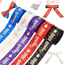 5pcs/Set Graduation Satin Ribbon, 1 Inch Congratulations Graduation Satin Ribbon With Gold Foil Print, Polyester Material, Suitable For Graduation Gift Packaging, Graduation Wreaths, 24.6 Yards, Graduation Gift - Multicolor - View 2