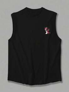 1 chiếc áo tank top nam mùa hè, không tay, cổ tròn, in họa tiết, thích hợp cho thể thao, tập thể dục và mặc hàng ngày. - màu đen - Xem 2