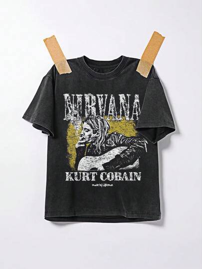 Men's Casual Washed Vintage Print Short Sleeve T-Shirt, Spring/Summer