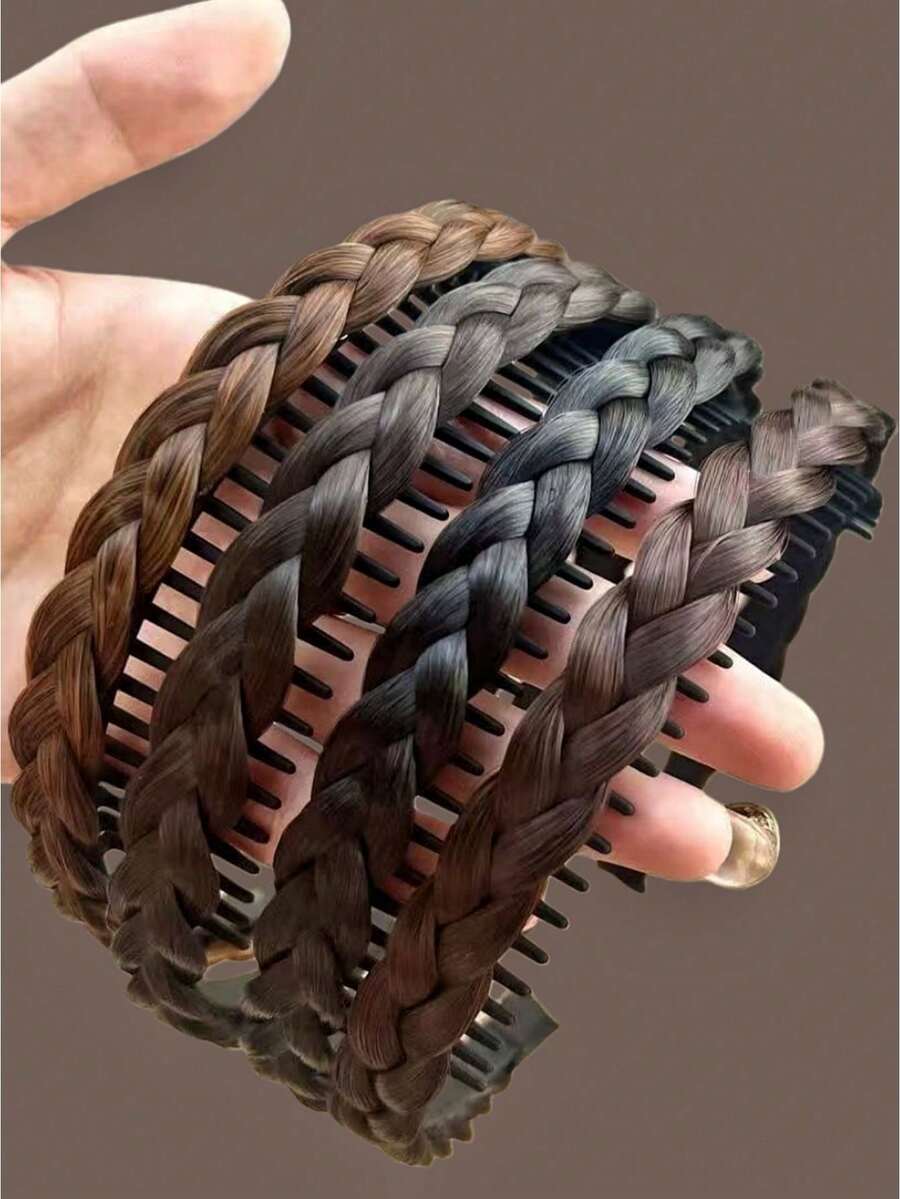 1 pièce Bandeau tressé simple et à la mode avec dents antidérapantes, accessoires de cheveux, accessoires de tête, serre-tête - Multicolore - Voir 1