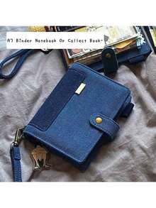 A7 Jean Binder Notebook Cover, DIY Junk Journal Loose Leaf Handbook, Gird/Blank/Line Refill Papers, PP Refill Sleeves, Large Capacity Organizer Book, School Supplies,Back To School - Multicolor - View 6