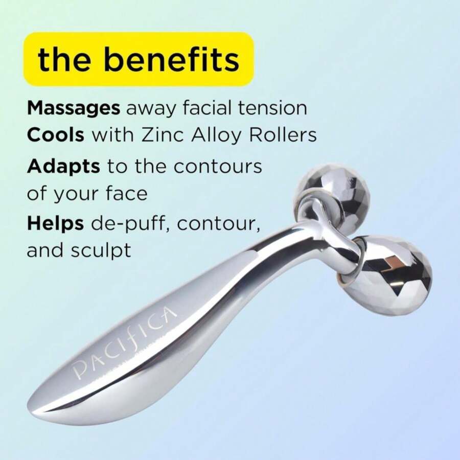 Pacifica Future Youth Stainless Steel Face Roller U2013 Cooling Dual Gua Sha Facial Massager For Sculpting, Contouring &Amp; De-Puffing U2013 Anti-Aging Skin Care Tool For Wrinkles &Amp; Fine Lines Lymphatic Drainage - ColorA - 查看 1