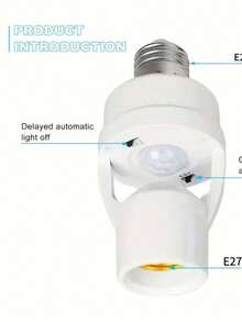 Enchufe de Luz con Sensor de Movimiento Base Tornillo E27, Detección de Ángulo Amplio 120°, Encendido/Apagado Automático, Temporizador Ajustable, Cableado Directo, Sin Baterías - Estrella - Ver 3