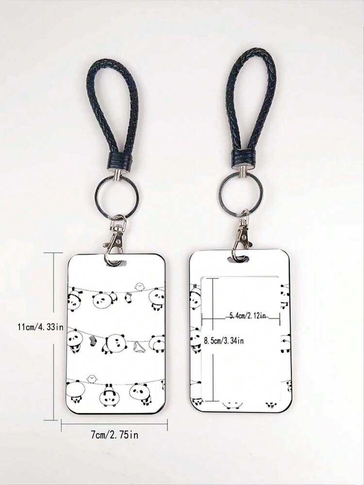 1pc ABS Cute Panda Pattern ID Badge Lanyard, Student Card Holder, Lovely Heart Print Synthetic Fiber Halter, Suitable For Work ID, Student Card, Can Be Used As Gift, All Seasons - Rectangle - View 7