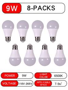 8颗E27 7/9/12/15W LED灯泡相当于75W白炽灯，冷白光6500K，1000流明超亮灯泡，适用于客厅、厨房、卧室和办公室。 - 8個裝燈泡 - 查看 13