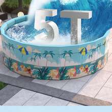 Tropical Style Family Round Swimming Pool - PVC Material, No Inflation Required, Foldable, Easy Storage, Ideal For Backyard Gatherings And Indoor Play, Blue Palm Tree Pattern, Leisure Pool | Summer Vibe Pool | PVC Pool, Pool Floats - C - View 11