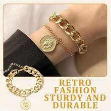 1 Set/3pcs Gold Punk Style Exaggerated Layered Pirate Necklace & Bracelet Set For Women - Multicolor - View 7